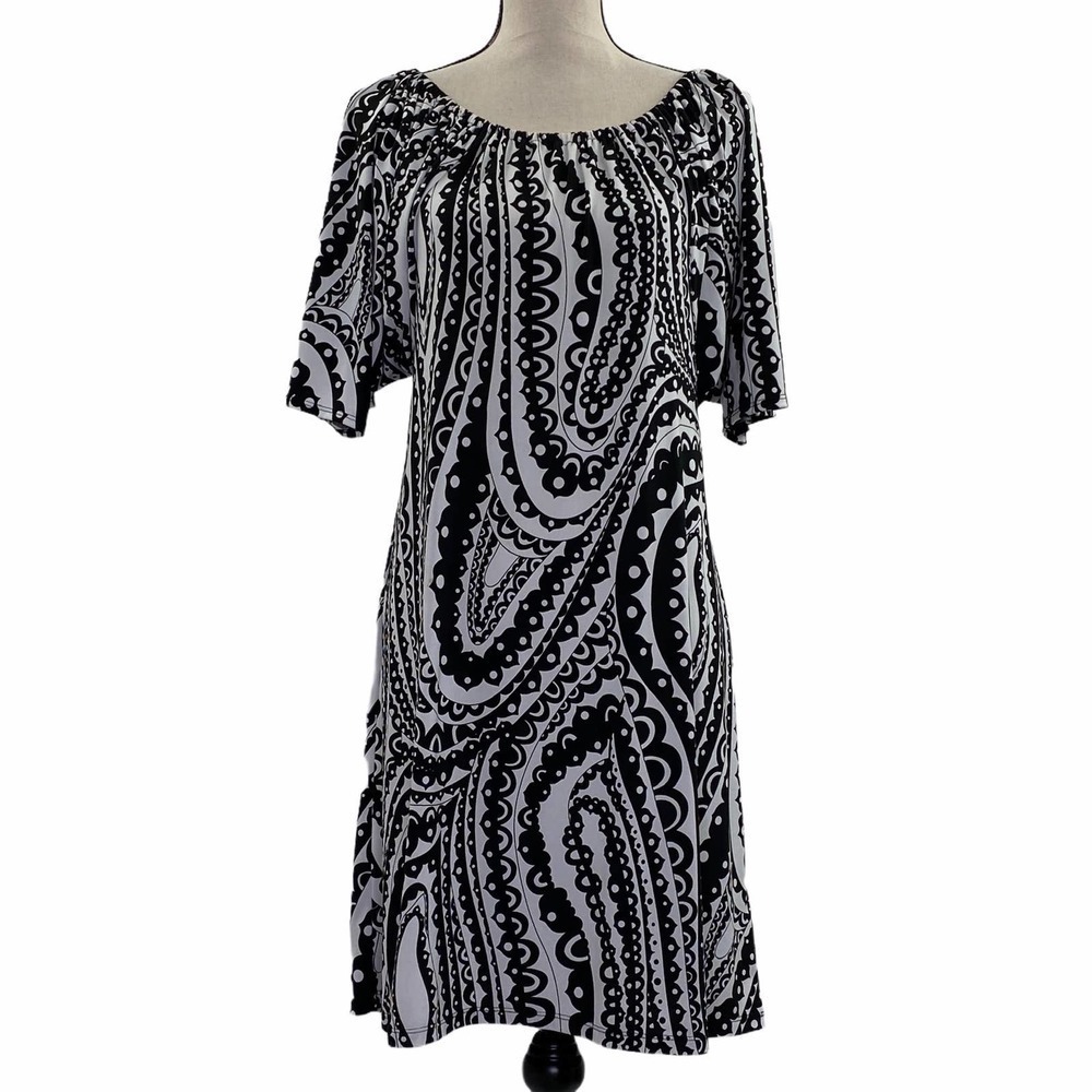 Ab Studio Black White Printed Mini Dress Large